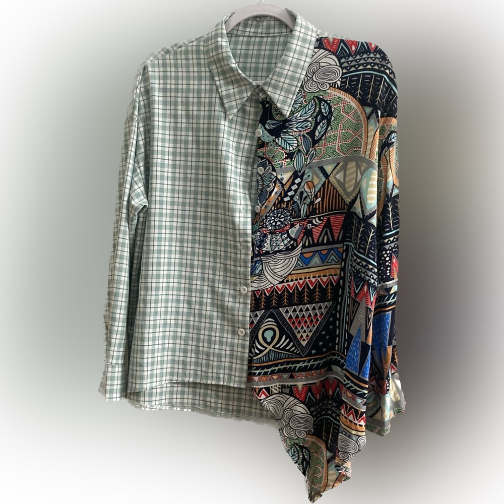 Cute half plaid button up